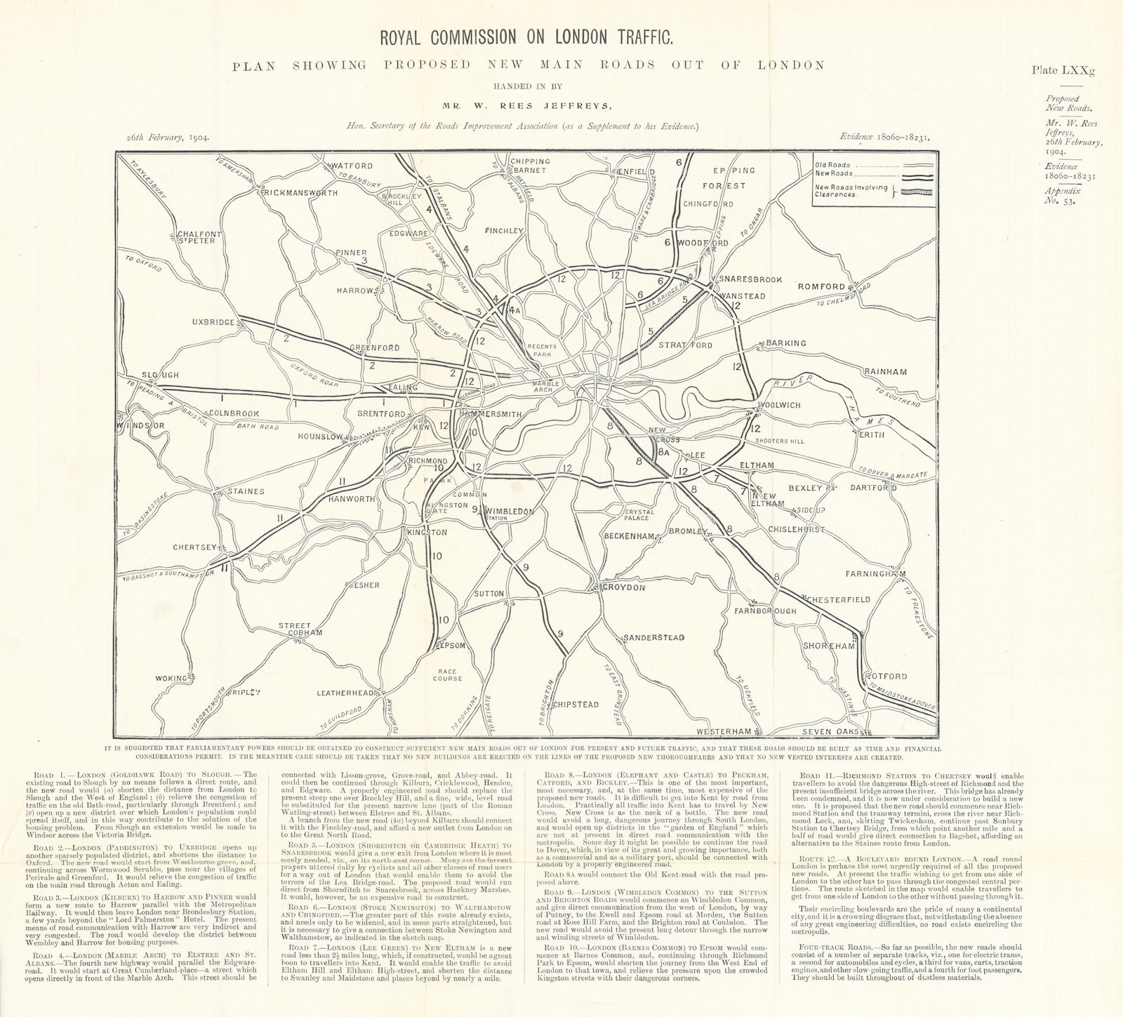 Associate Product Royal Commission on London Traffic. Proposed arterial & orbital roads 1906 map