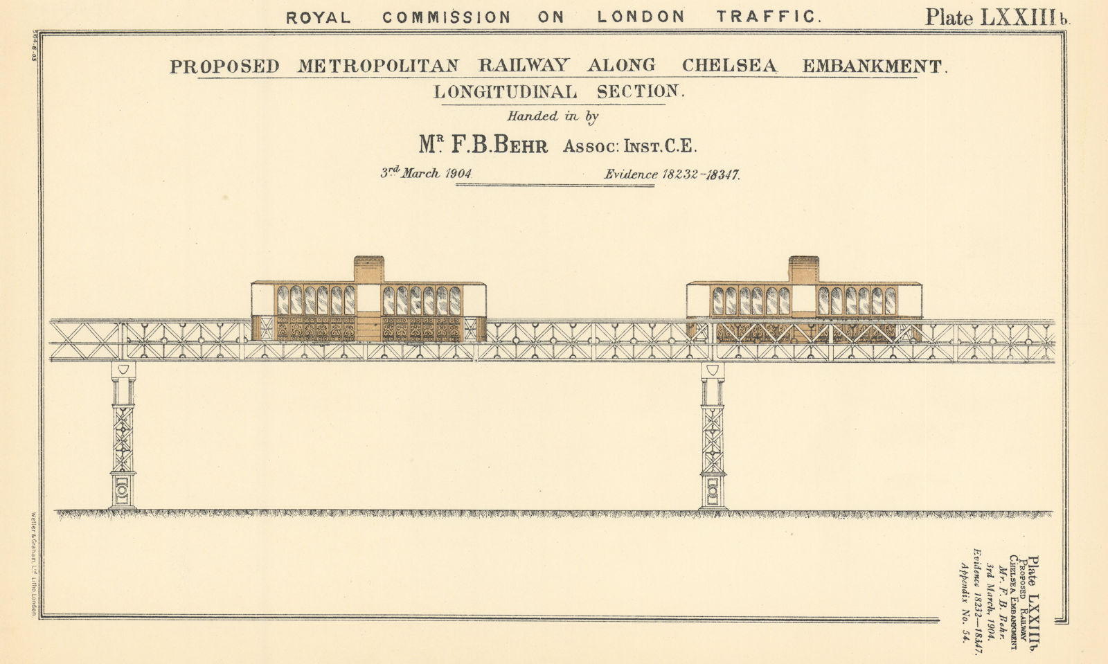 Associate Product Royal Commission. Proposed Chelsea Embankment elevated railway 1906 old print