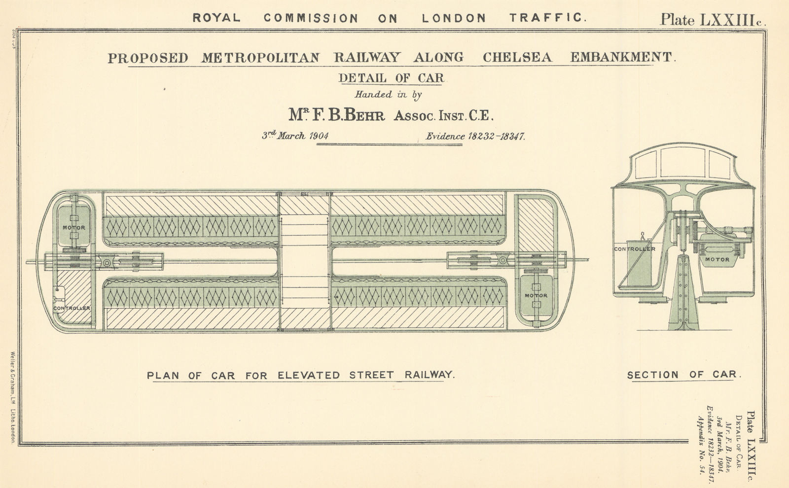 Associate Product Royal Commission. Proposed Chelsea Embankment elevated railway carriage 1906