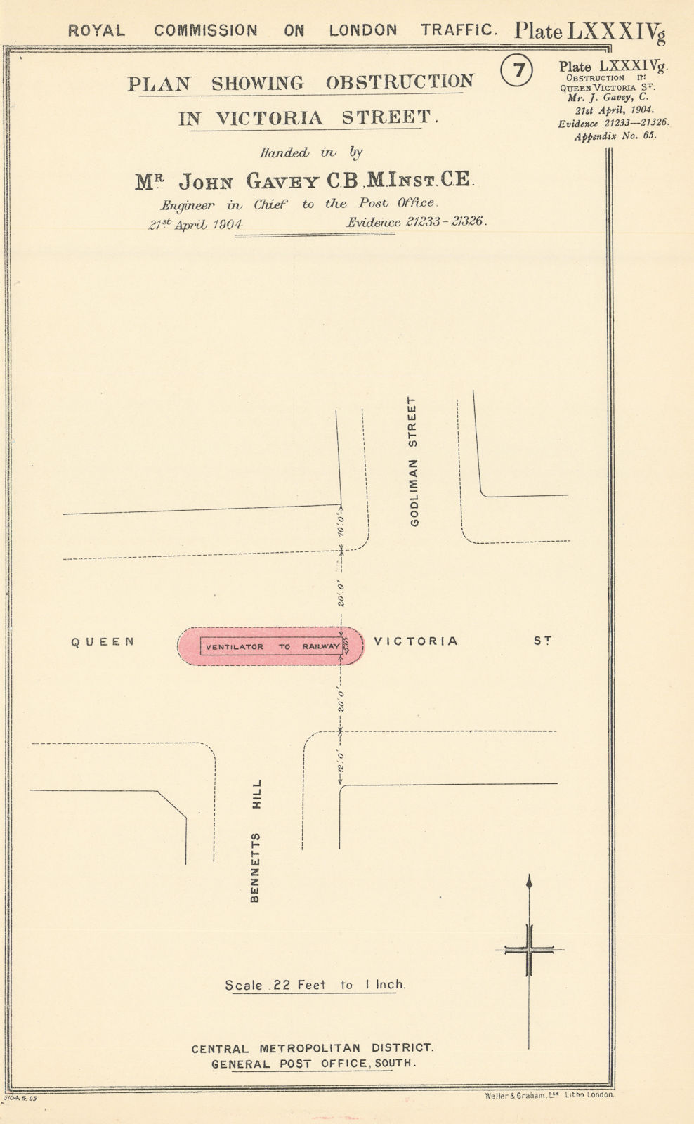 Associate Product Royal Commission on London Traffic. Queen Victoria Street, City 1906 old map