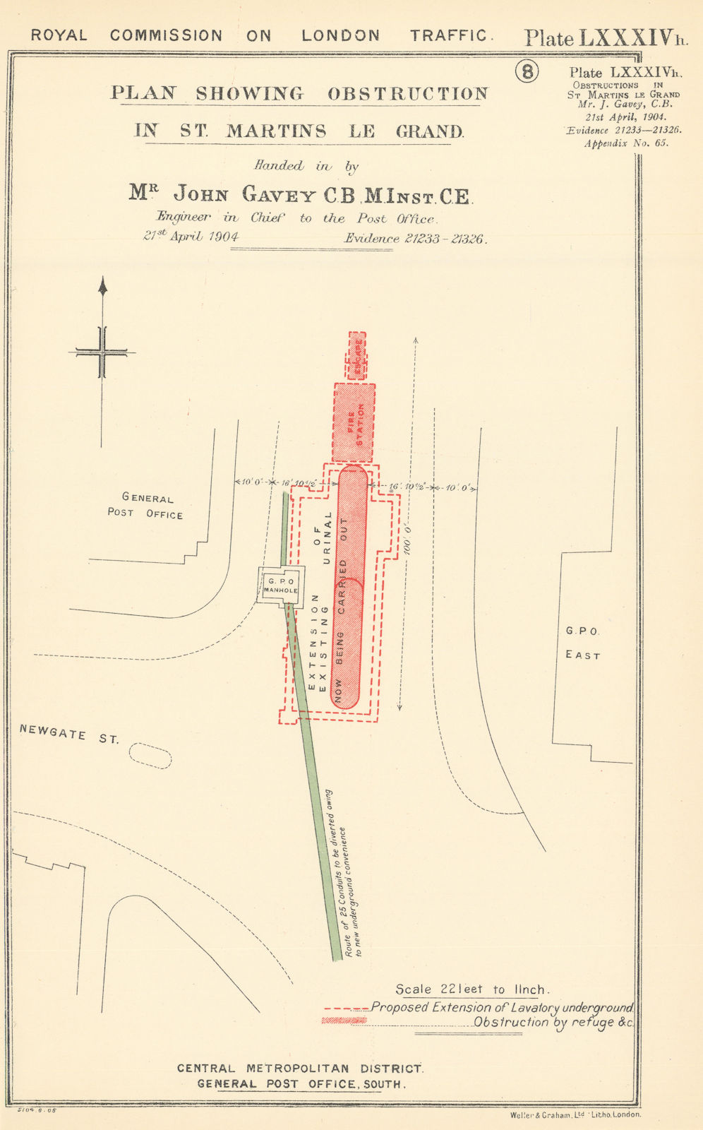 Associate Product Royal Commission on London Traffic. St. Martin's Le Grand obstructions 1906 map