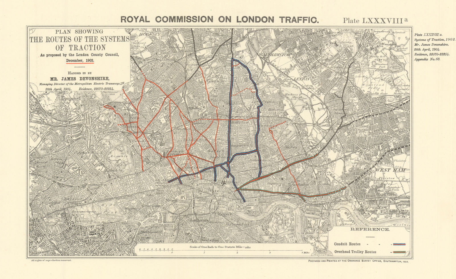 Associate Product Royal Commission on London Traffic. 1902 LCC tramway traction proposals 1906 map