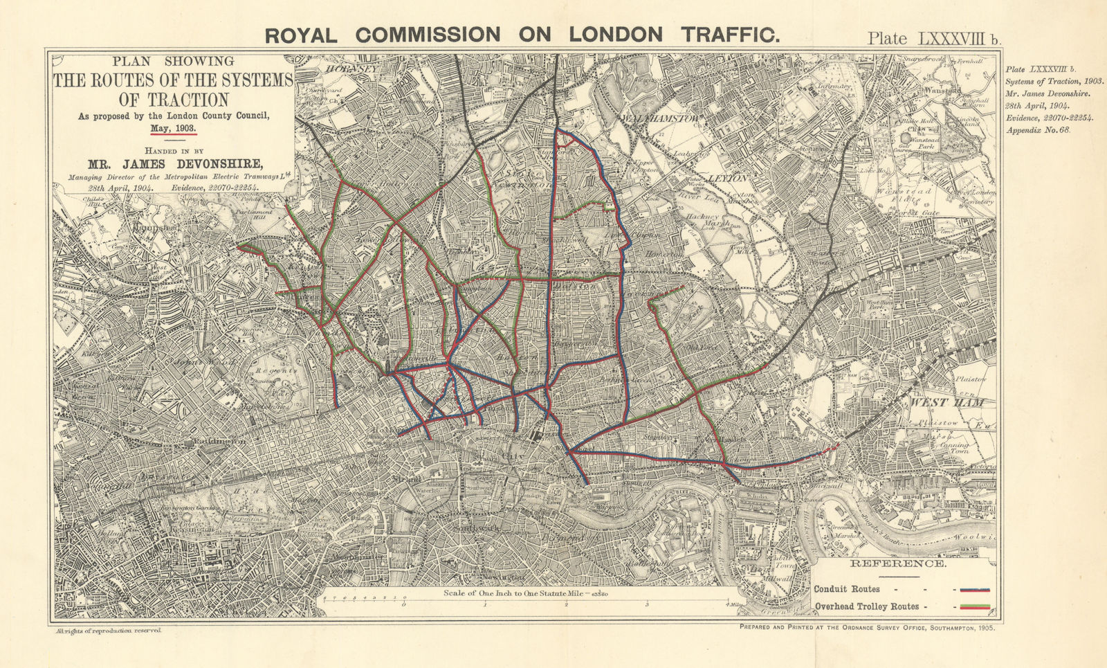 Associate Product Royal Commission on London Traffic. 1903 LCC tramway traction proposals 1906 map