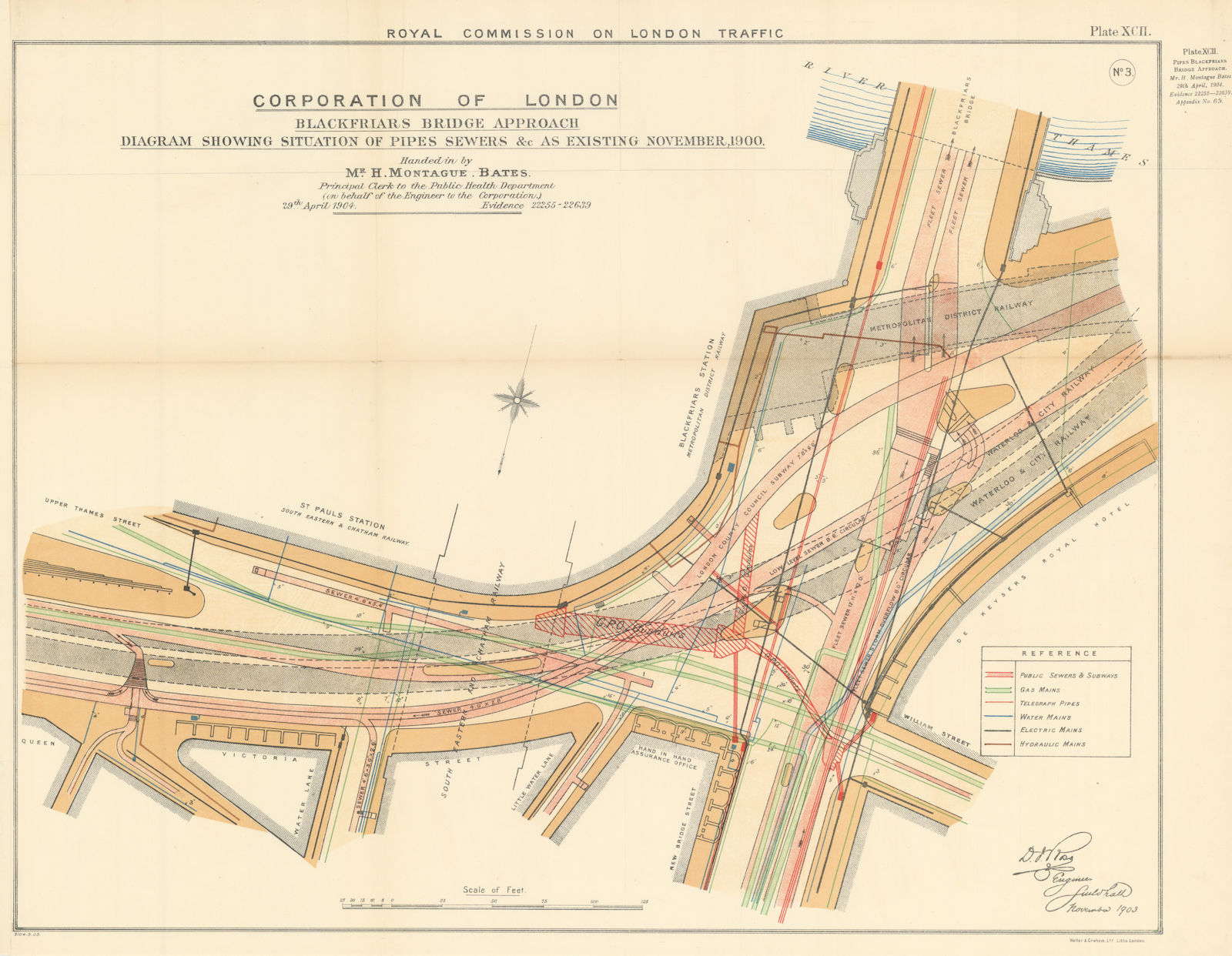 Associate Product London Traffic Royal Commission. Blackfriars Bridge Approach utilities 1906 map