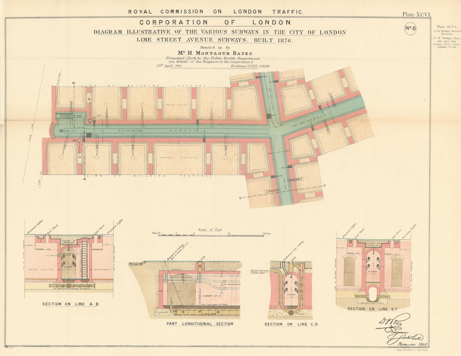 Associate Product Royal Commission on London Traffic. Lime Street Avenue Subways 1906 old print