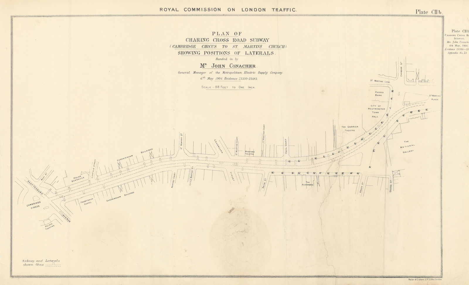 Associate Product Royal Commission on London Traffic. Charing Cross Road Cambridge Circus 1906 map