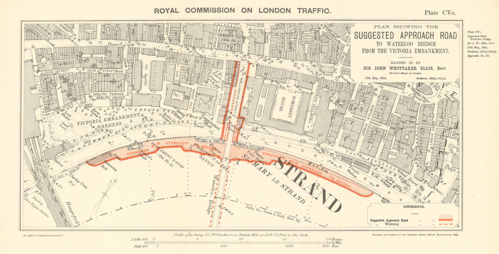 Associate Product Royal Commission on London Traffic. Proposed Waterloo Bridge approach 1906 map