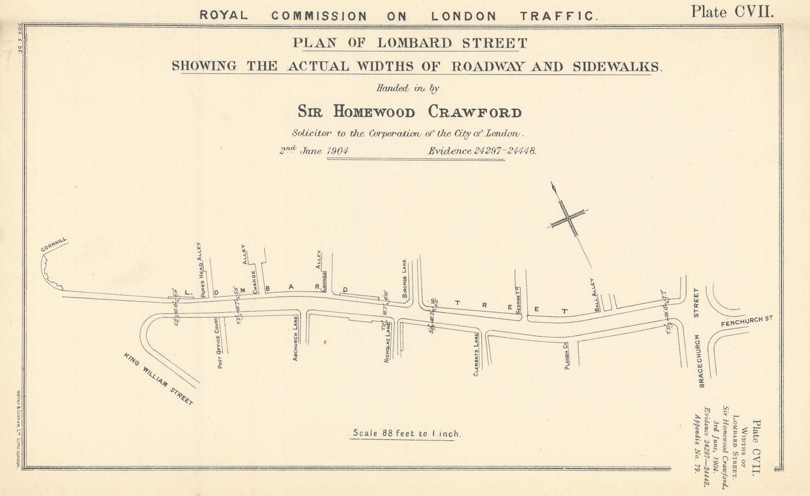 Royal Commission on London Traffic. Plan of Lombard Street 1906 old map