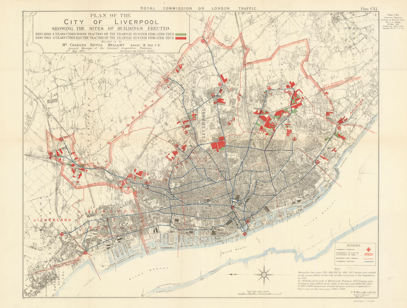 Plan of the City of Liverpool. Tramways & new buildings 1895-1903. 1906 map