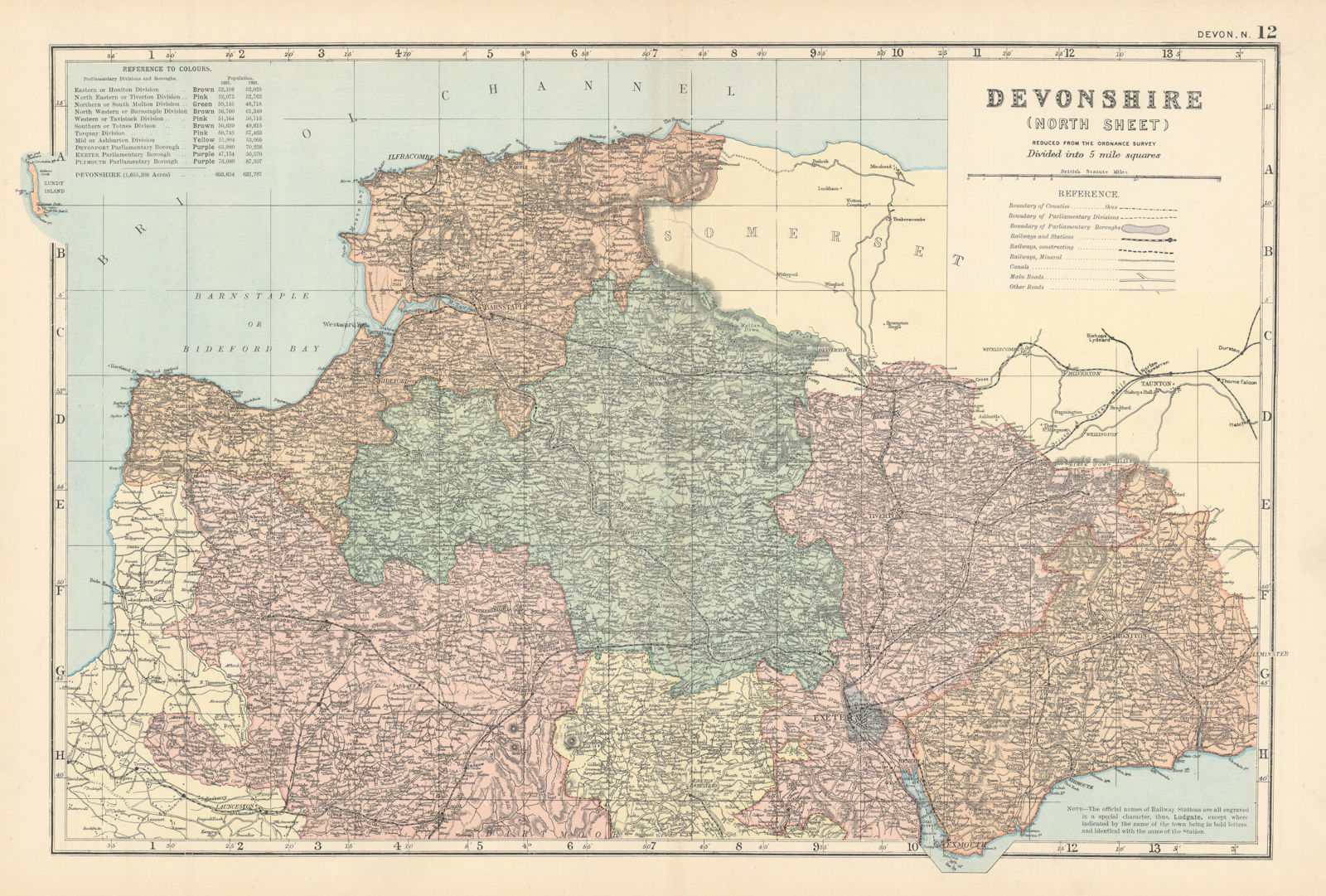 DEVON (North) antique county map by GW BACON 1895 old plan chart