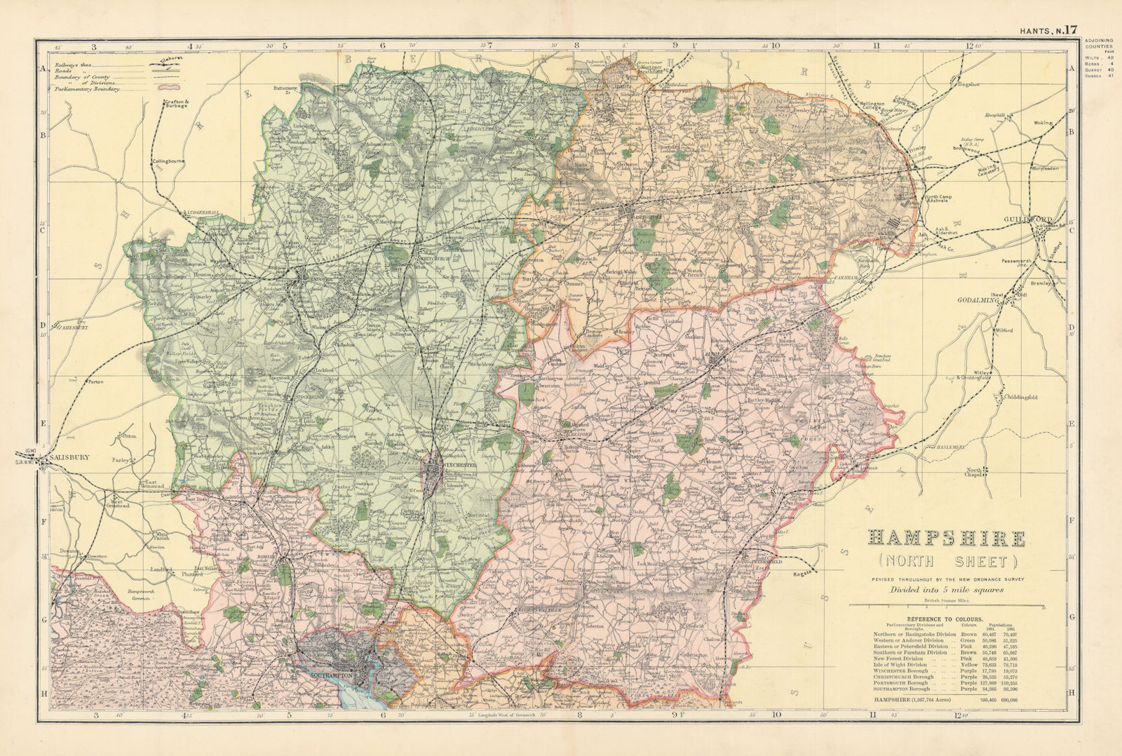 HAMPSHIRE (North) antique county map by GW BACON 1895 old chart