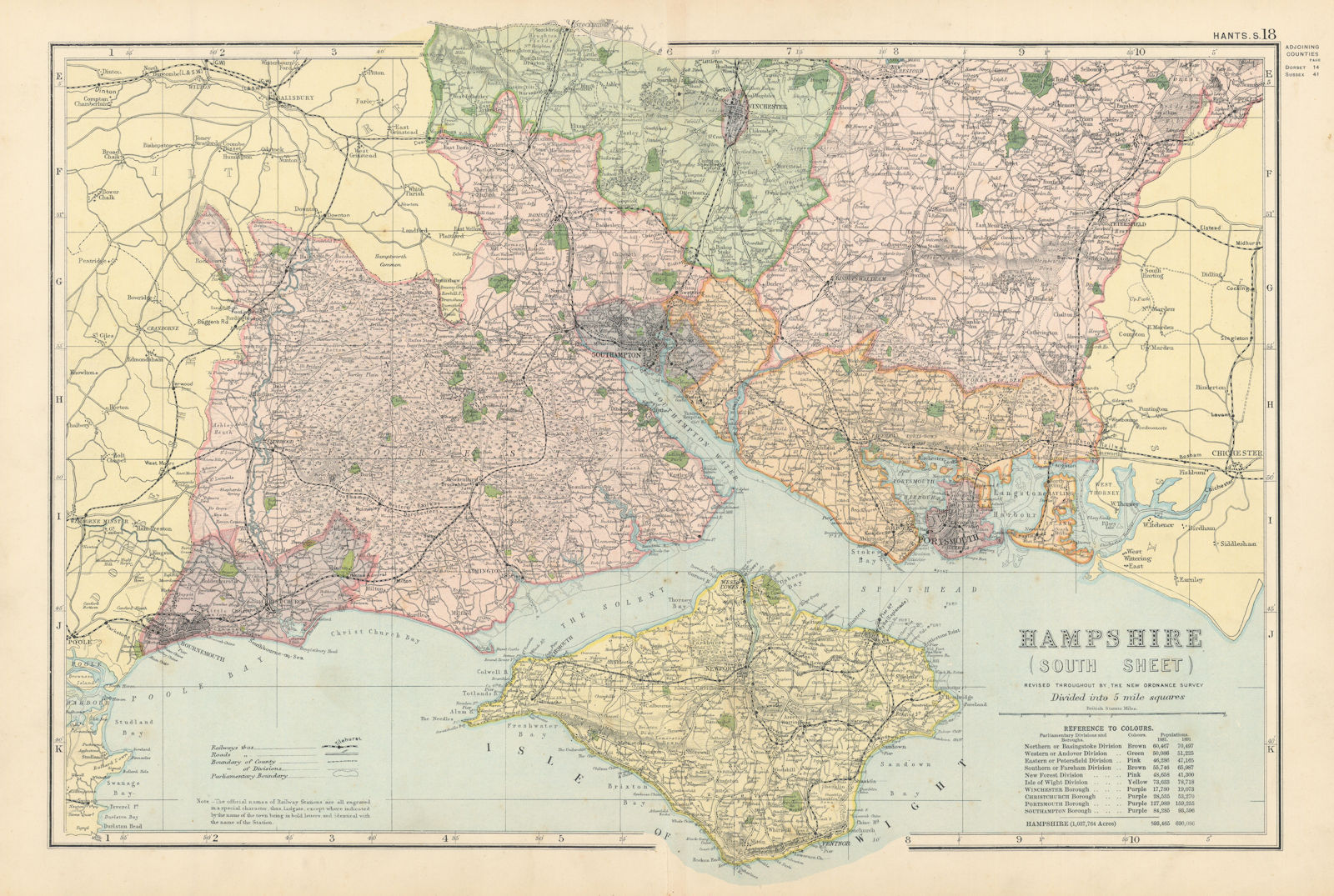 Associate Product HAMPSHIRE (South) antique county map by GW BACON 1895 old chart