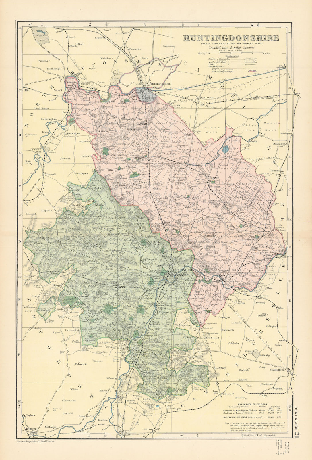 Associate Product HUNTINGDONSHIRE antique county map by GW BACON 1895 old plan chart