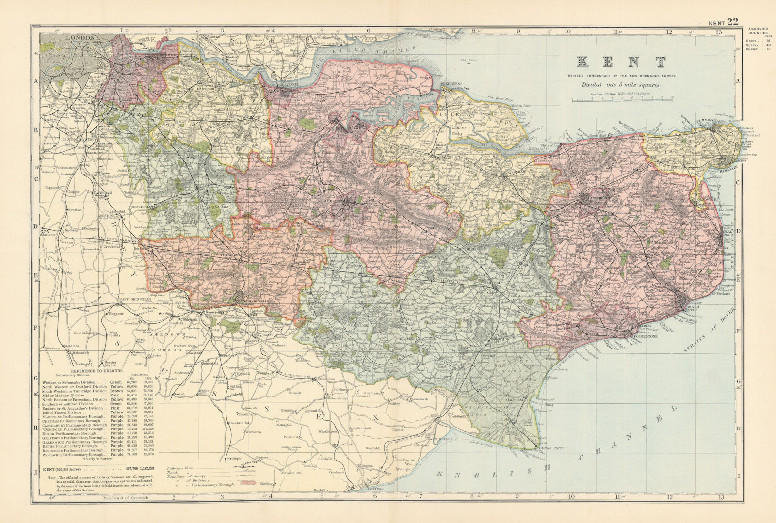 Associate Product KENT antique county map by GW BACON 1895 old vintage plan chart