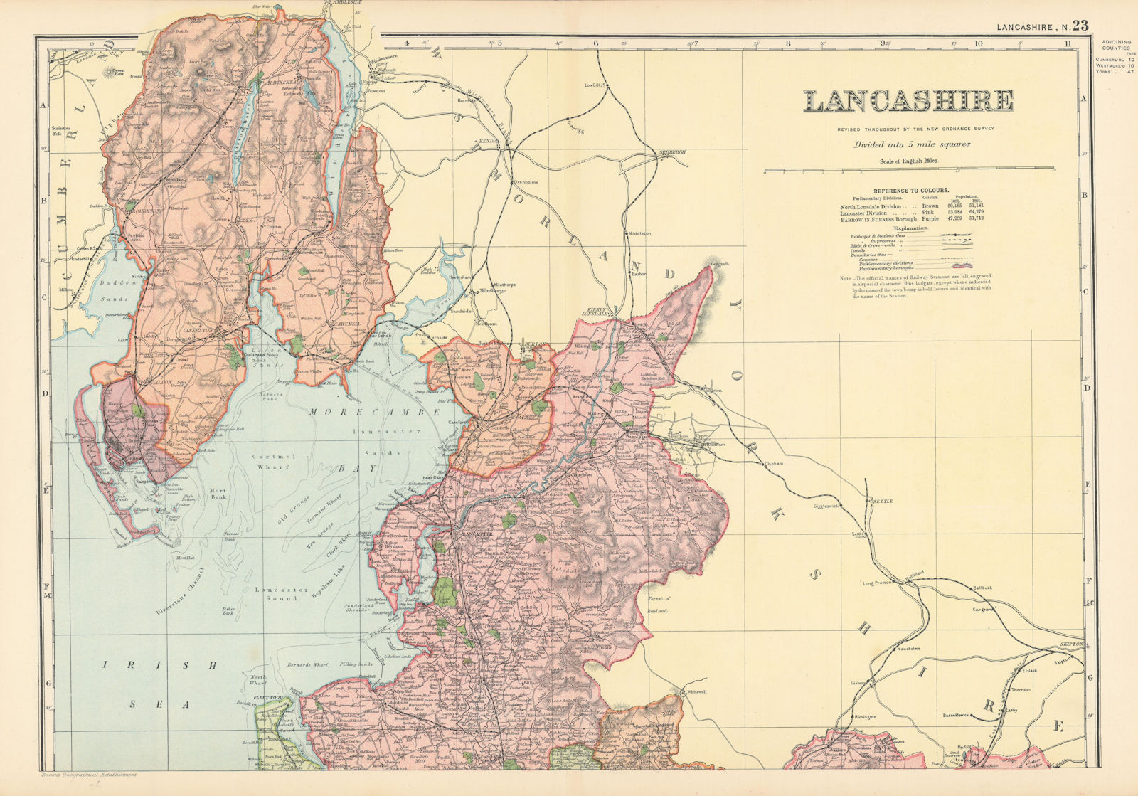 Associate Product LANCASHIRE (North sheet) antique county map by GW BACON 1895 old