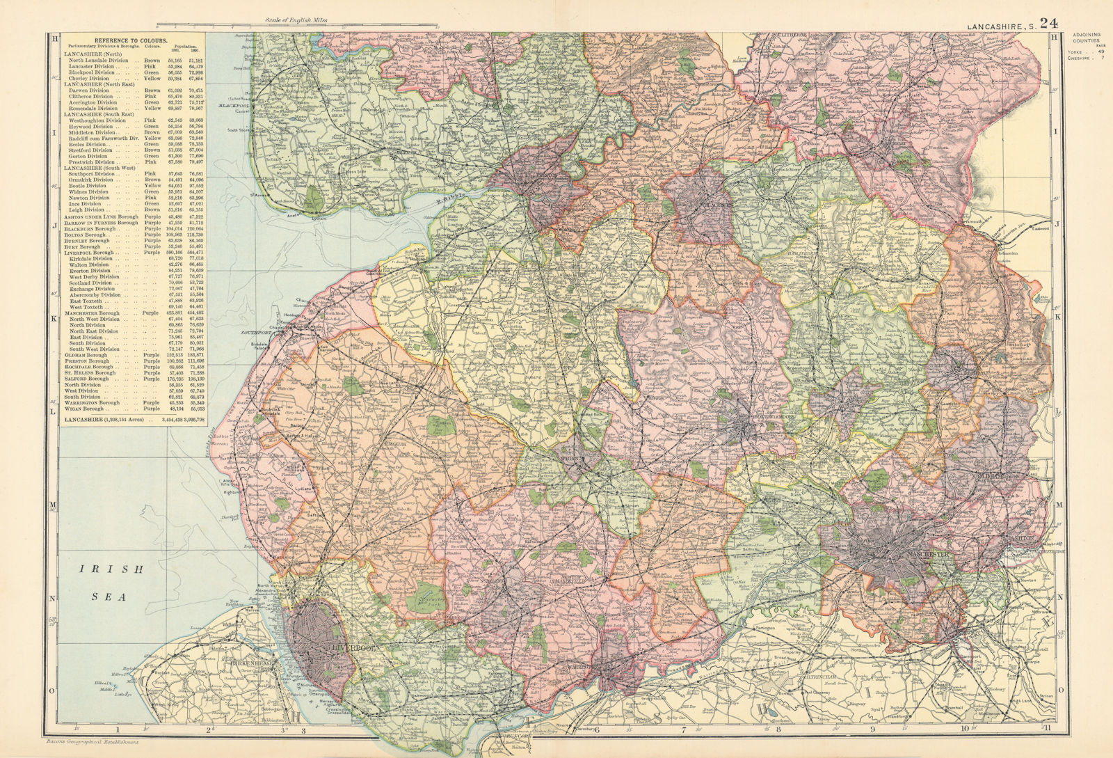 Associate Product LANCASHIRE (South sheet) antique county map by GW BACON 1895 old