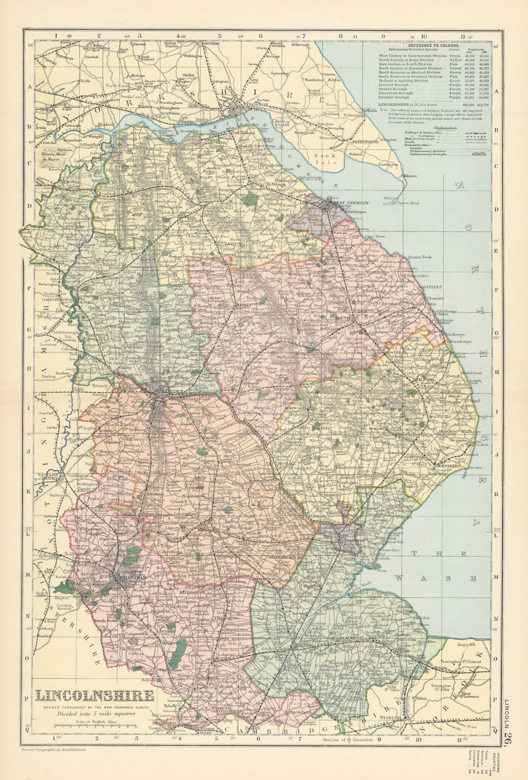 Associate Product LINCOLNSHIRE antique county map by GW BACON 1895 old plan chart