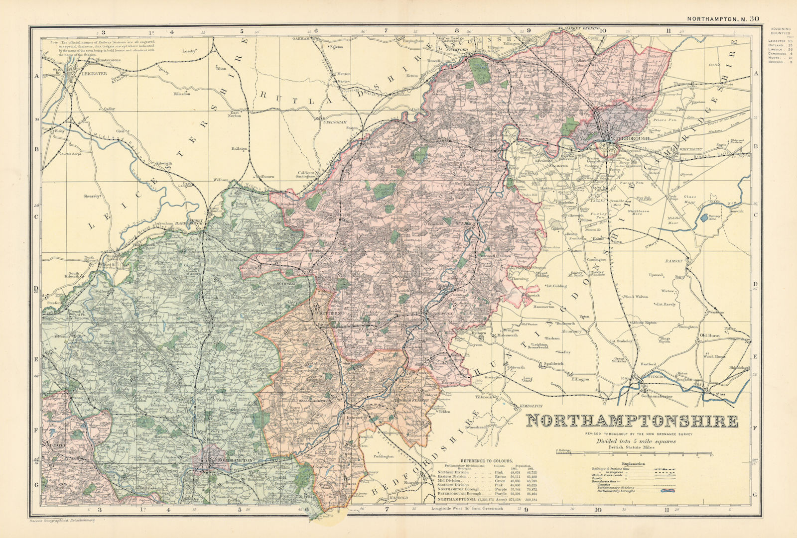 NORTHAMPTONSHIRE (North) antique county map by GW BACON 1895 old