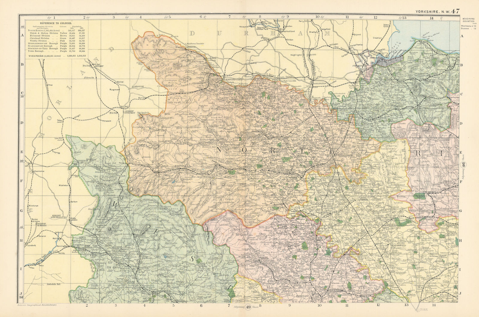 Associate Product YORKSHIRE (North West) Middlesborough Northallerton County map GW BACON 1895