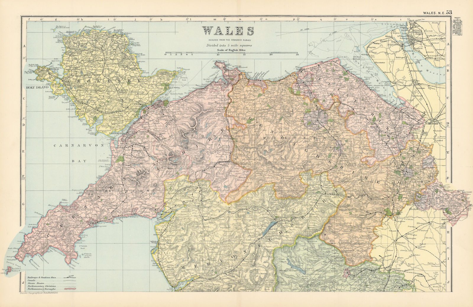 NORTH WALES. Showing Parliamentary divisions & boroughs. BACON 1895 old map