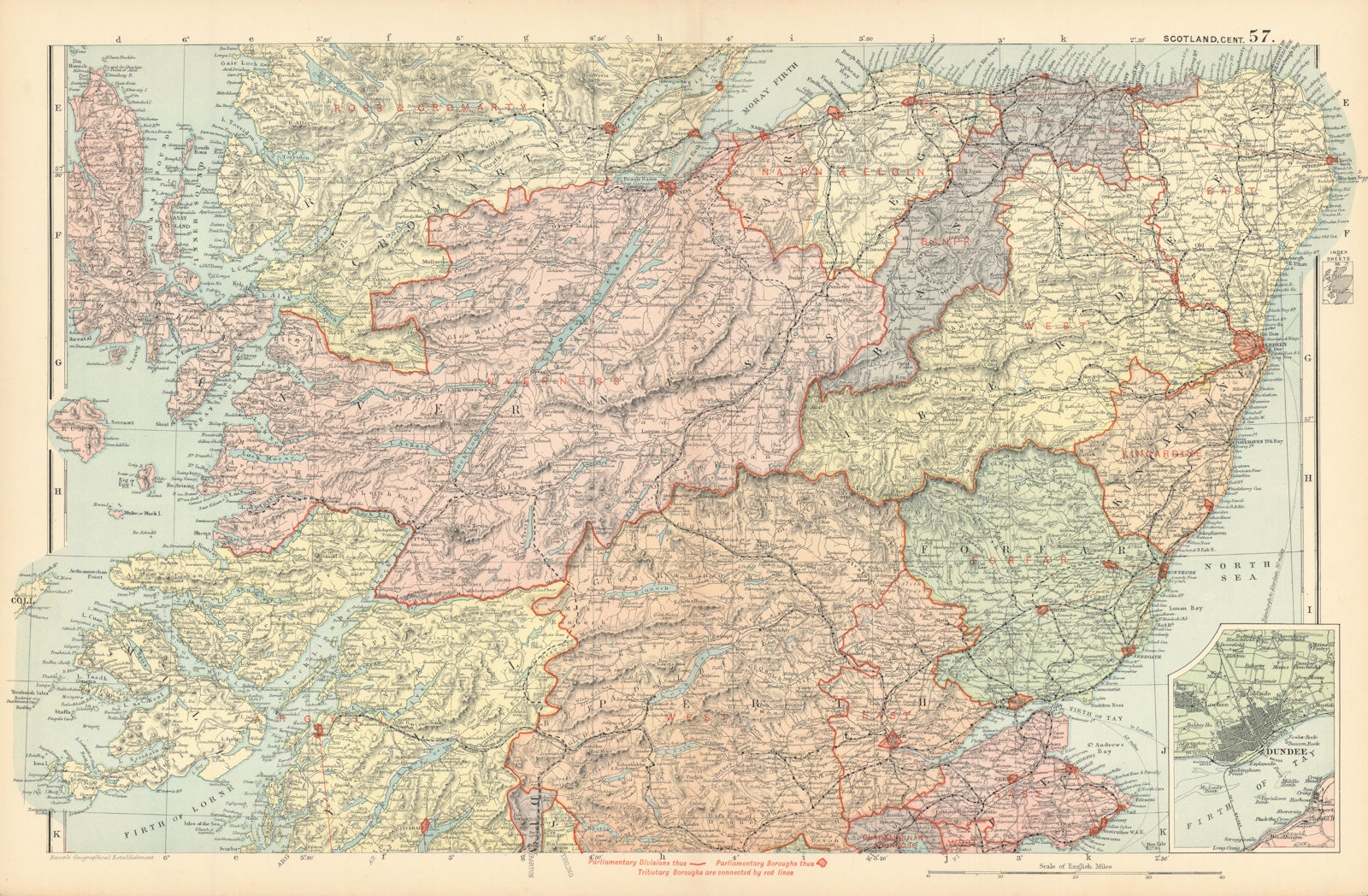 Associate Product SCOTLAND CENTRAL Tayside Grampian Highland.Parliamentary Railways.BACON 1895 map