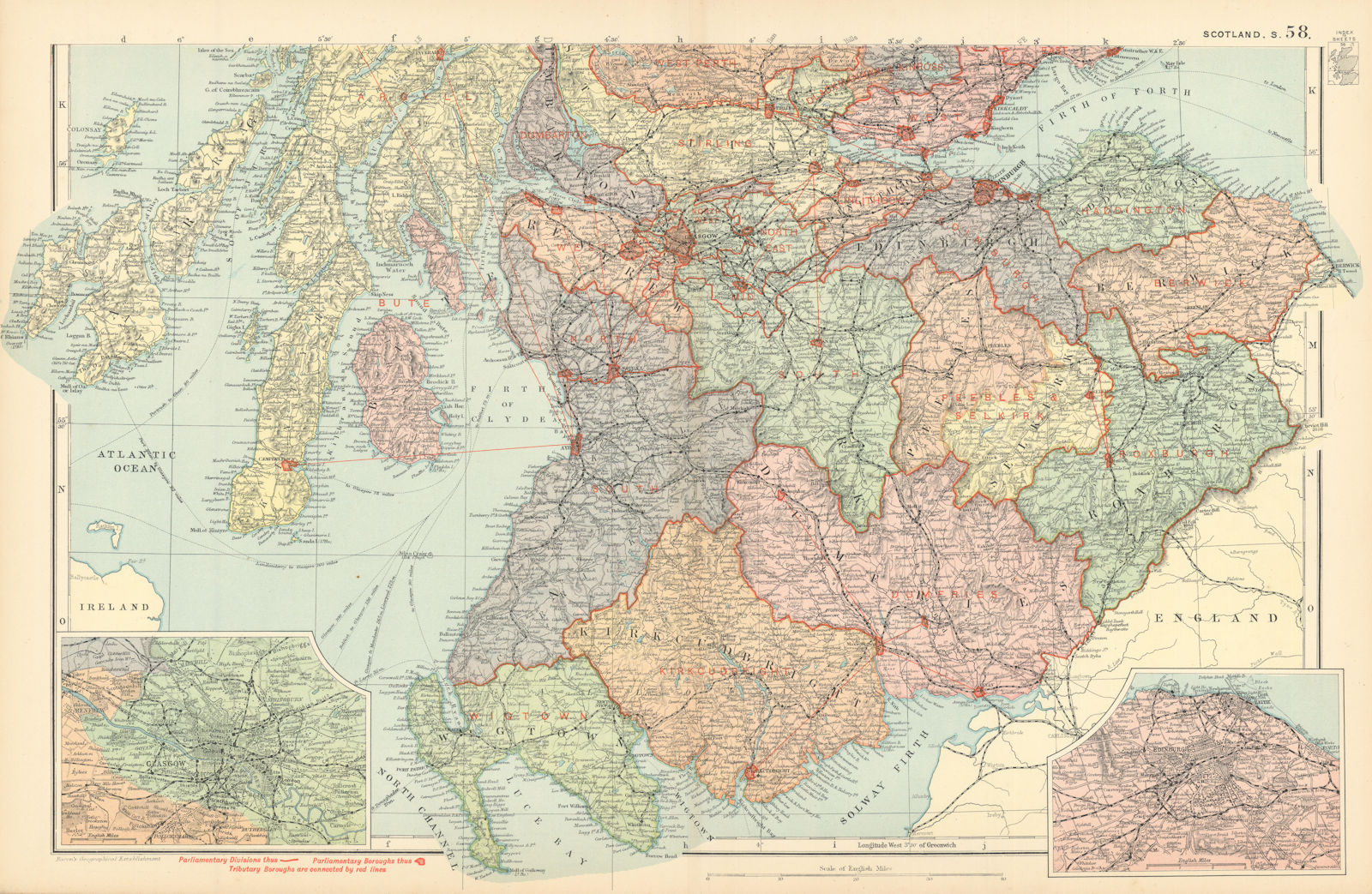 Associate Product SCOTLAND SOUTH Edinburgh Glasgow environs Parliamentary Railways. BACON 1895 map