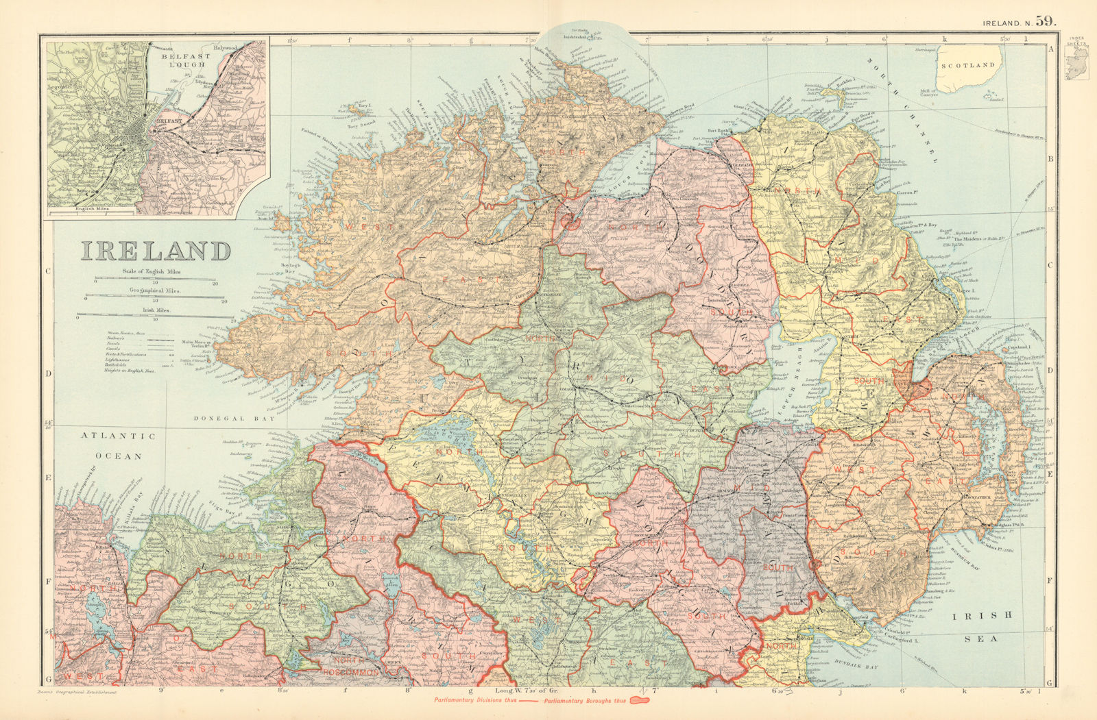 Associate Product IRELAND NORTH. ULSTER. Belfast environs. Parliamentary. Railways. BACON 1895 map