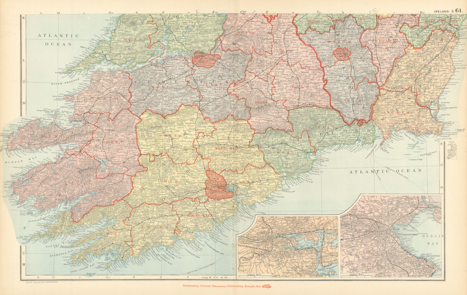 Associate Product IRELAND SOUTH. Cork Dublin environs. Parliamentary. Railways. BACON 1895 map