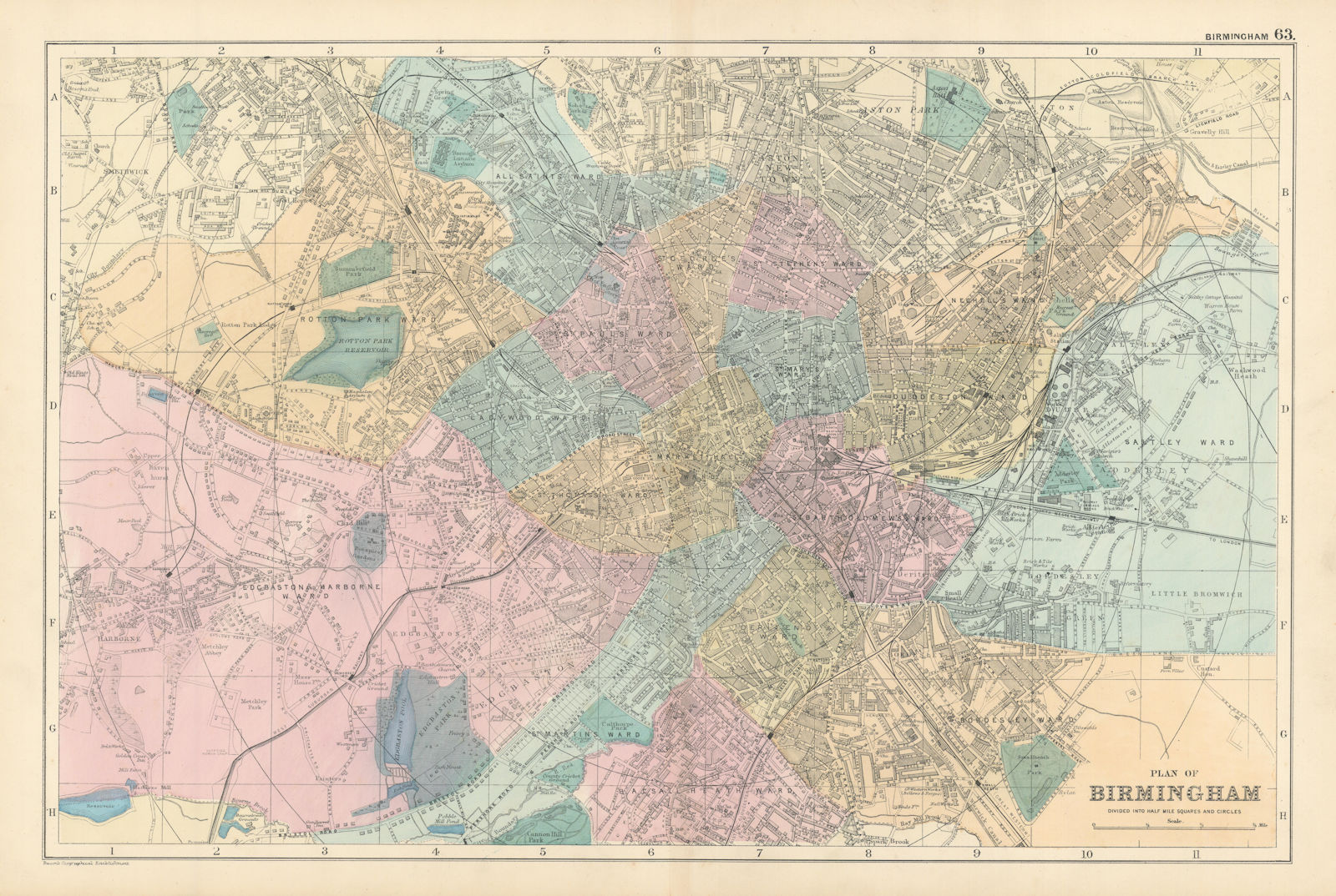 Associate Product BIRMINGHAM Aston Edgbaston Bordesley town city plan GW BACON 1895 old map