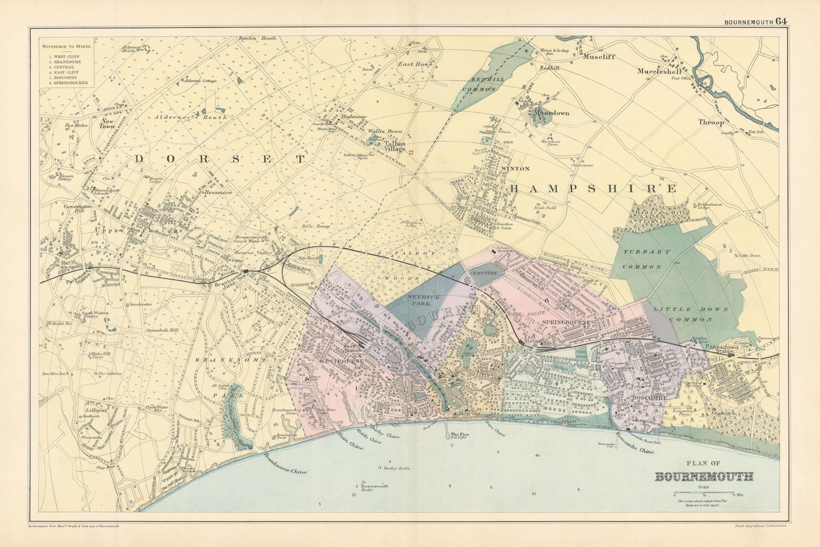 Associate Product BOURNEMOUTH town city plan. Westbourne Springbourne Boscombe BACON 1895 map