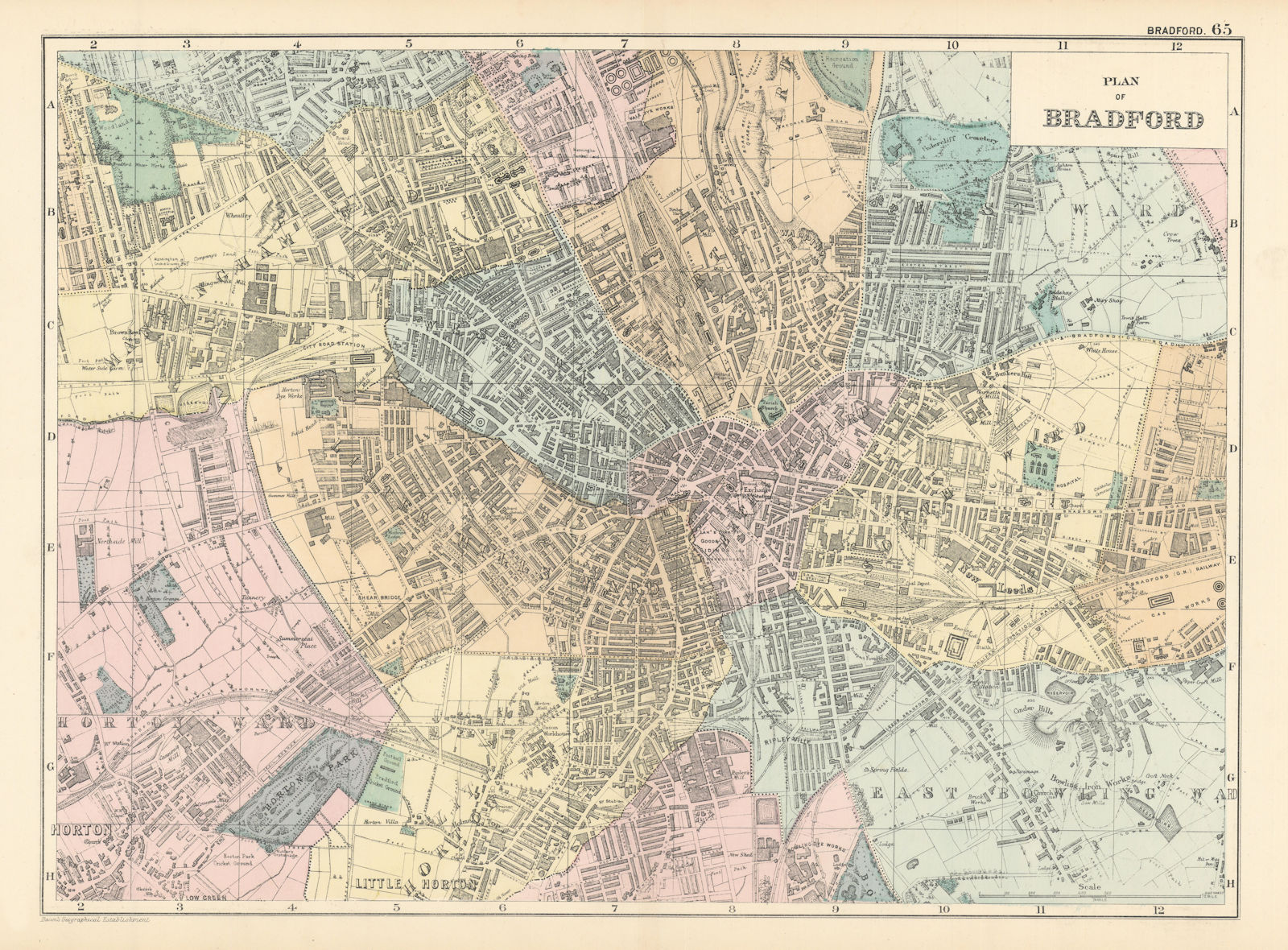 Associate Product BRADFORD Manningham Horton Bowling antique town city plan GW BACON 1895 map