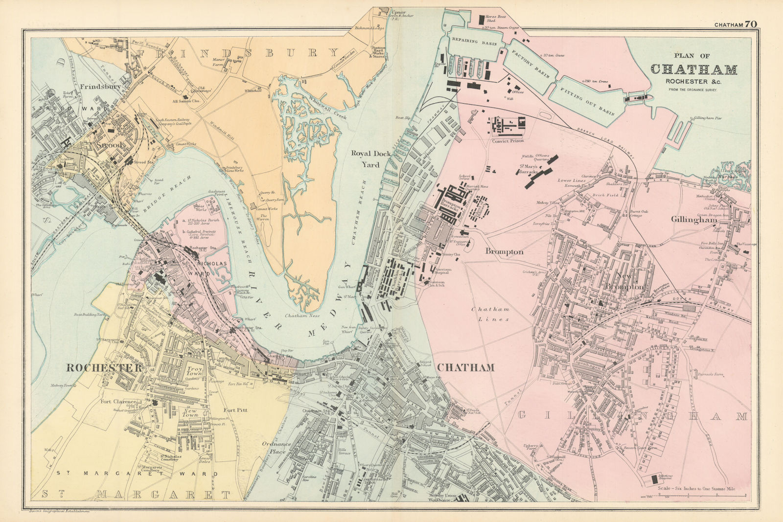 Associate Product CHATHAM Rochester Strood Frinsbury Brompton town city plan GW BACON 1895 map