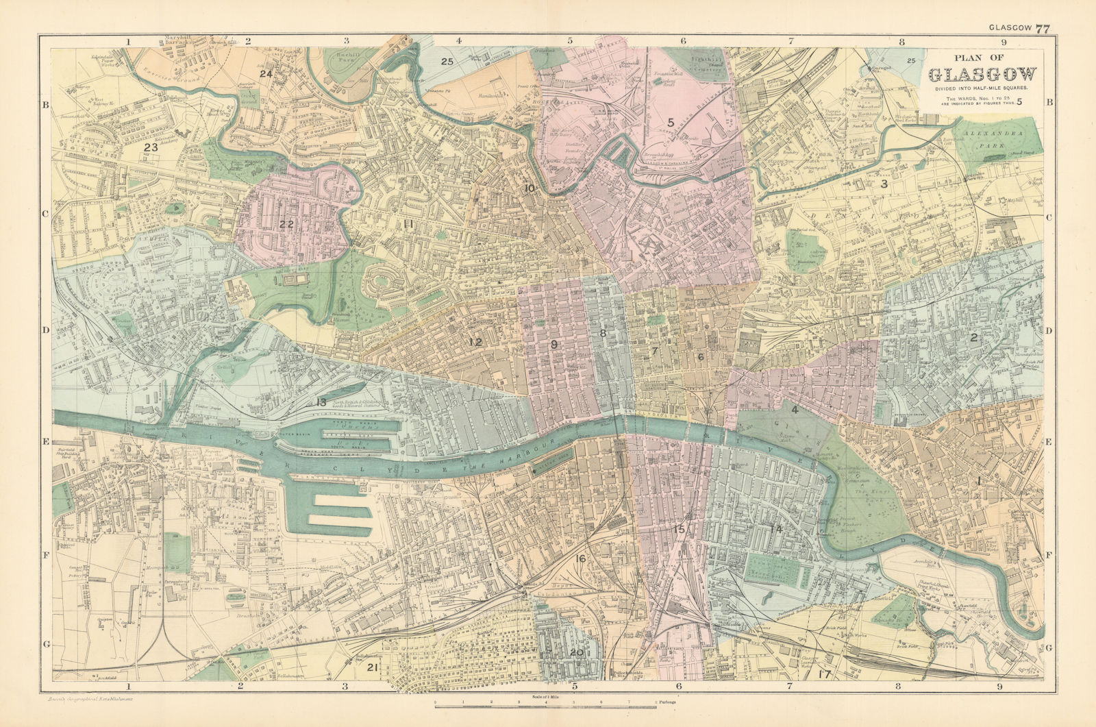 GLASGOW antique town city plan GW BACON 1895 old map chart