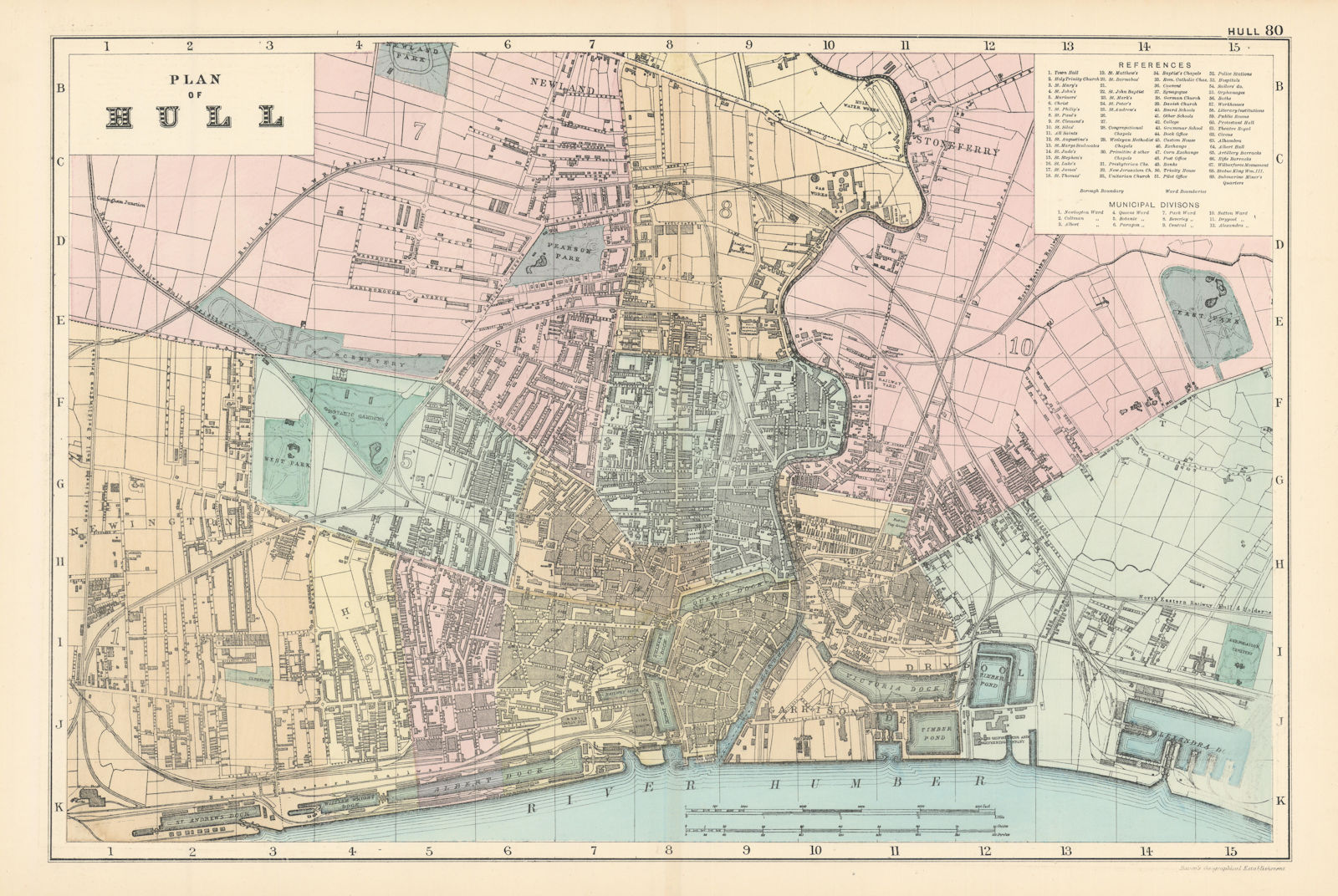 Associate Product HULL Kingston Upon Hull antique town city plan by GW BACON Yorkshire 1895 map