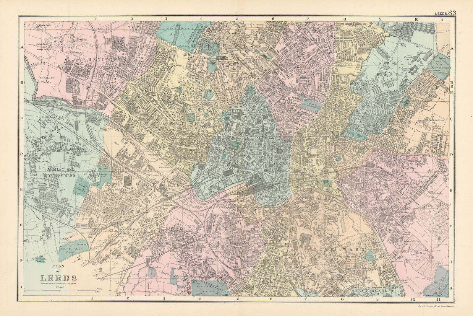 Associate Product LEEDS Holbeck Wortley Headingley Brunswick Hunslet town city plan BACON 1895 map