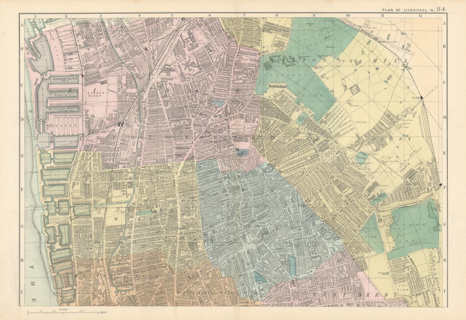 LIVERPOOL NORTH Everton Anfield Kirkdale Vauxhall town city plan BACON 1895 map