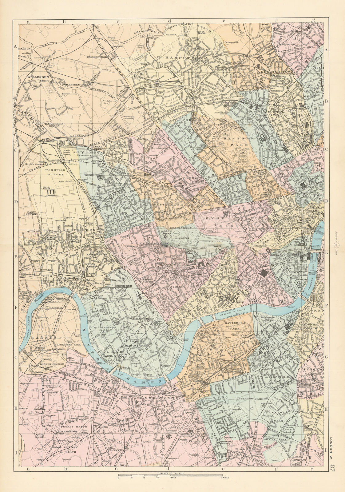 WEST LONDON Westminster Kensington Chelsea Wandsworth city plan BACON 1895 map