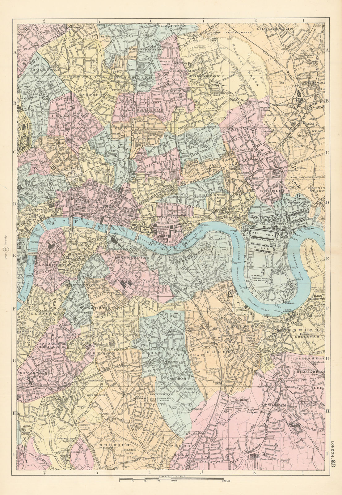 EAST LONDON Tower Hamlets Southwark Lewisham Hackney City plan BACON 1895 map