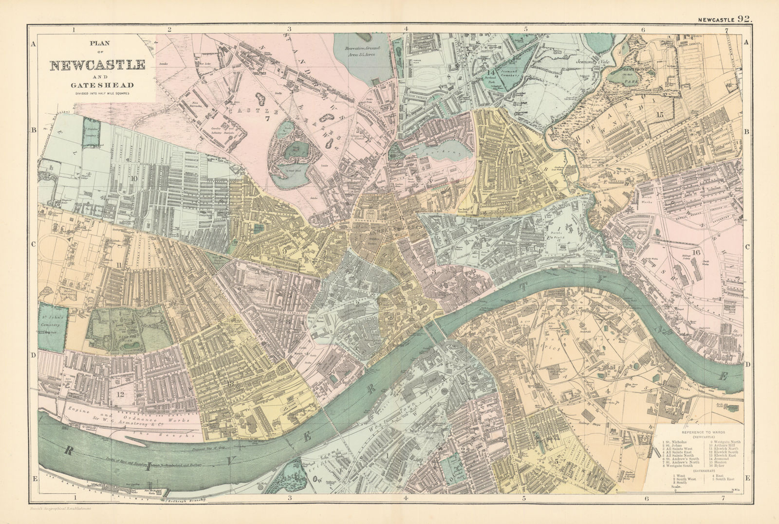 Associate Product NEWCASTLE-UPON-TYNE & Gateshead town city plan GW BACON 1895 old antique map