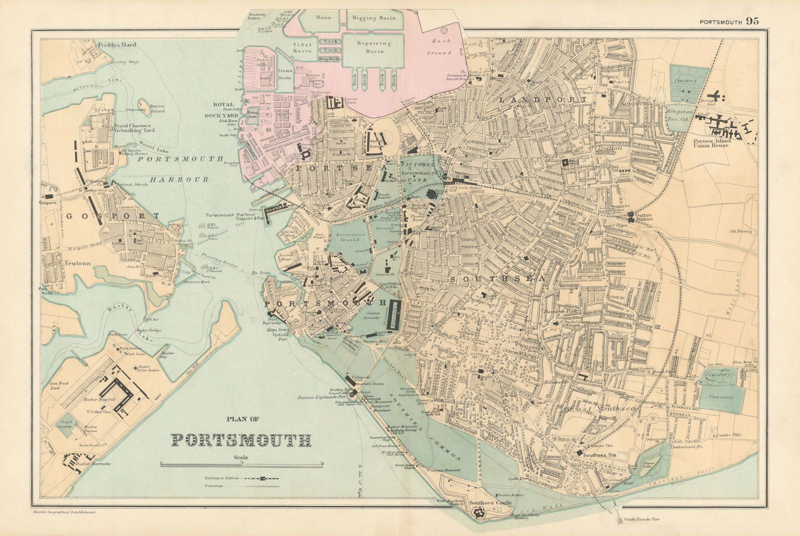 Associate Product PORTSMOUTH Portsea Southsea Landport town city plan GW BACON 1895 old map