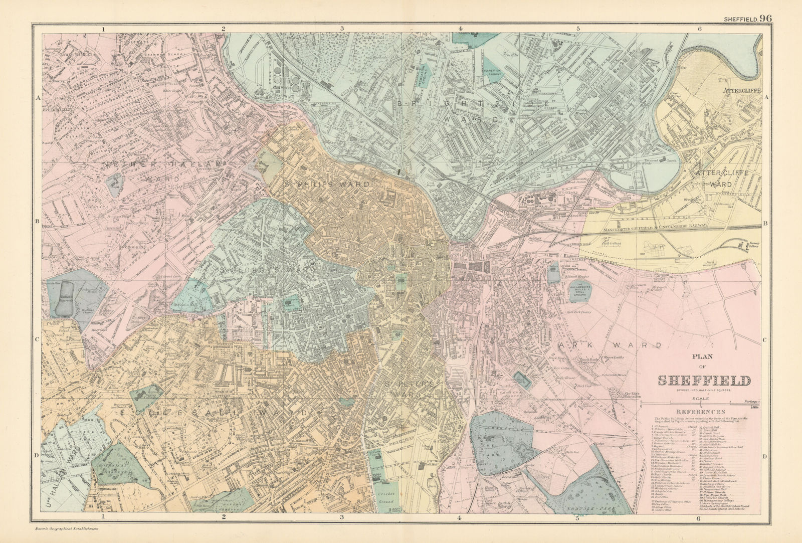 Associate Product SHEFFIELD town city plan Attercliffe Ecclesall Brightside Hallam. BACON 1895 map