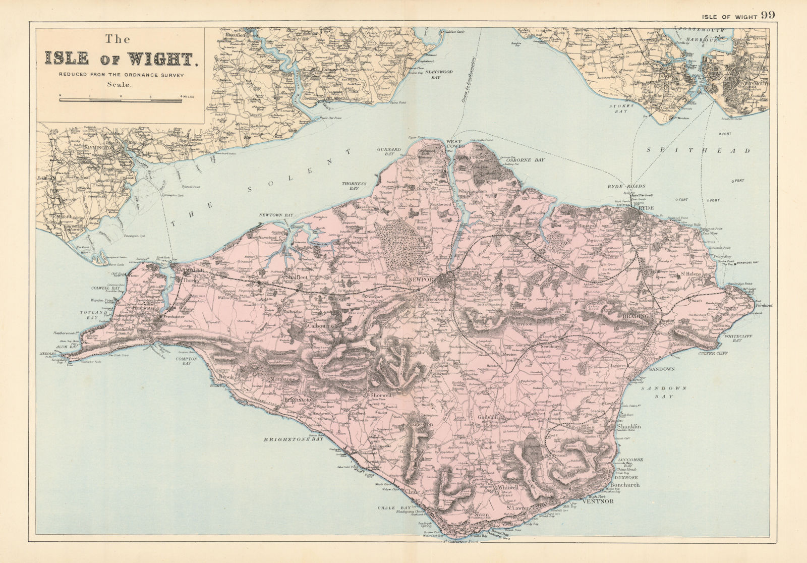 ISLE OF WIGHT antique map by GW BACON antique map by GW BACON 1895 old