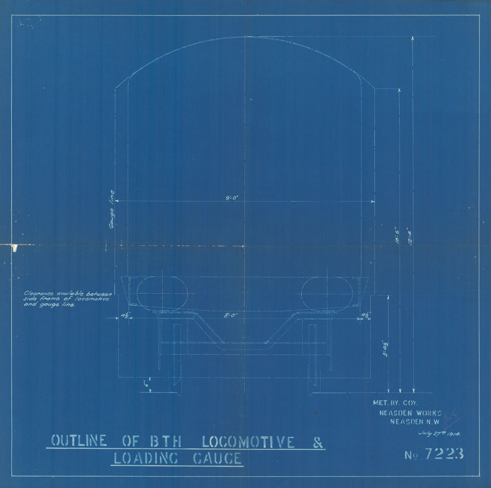 British Thomson-Houston Locomotive for the Metropolitan Railway blueprint 1914