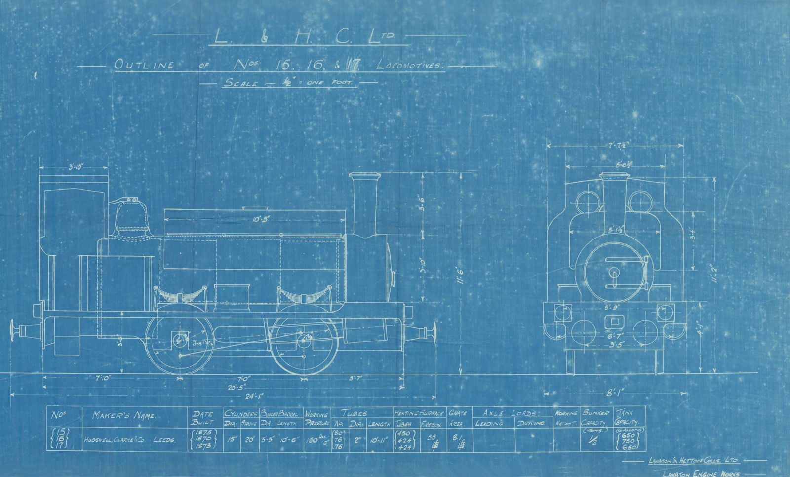 Nos. 15, 16 & 17 Locomotives. Built by Hudswell, Clarke & Co., Leeds 1870 (1911)