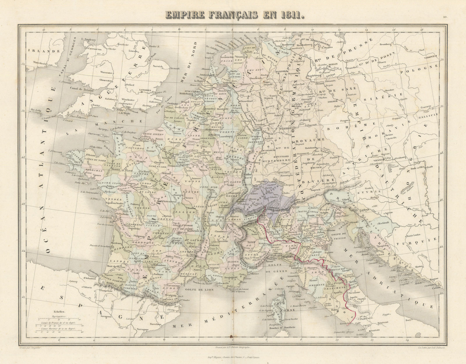 Empire Français en 1811 by Migeon. Napoleonic Empire 1861 old antique map