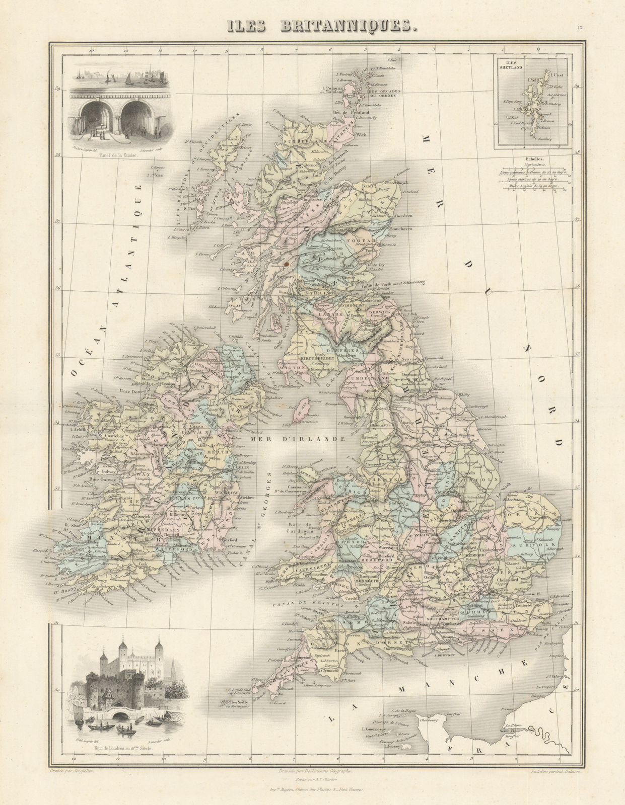 Iles Britanniques by Migeon. British Isles 1861 old antique map plan chart