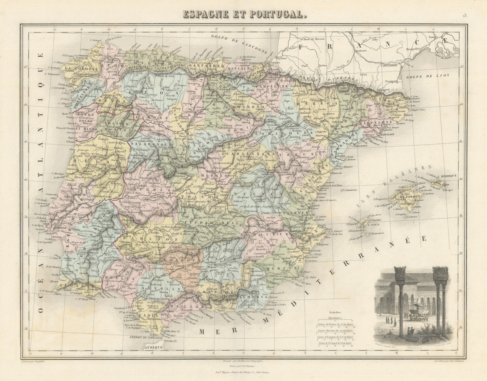 Espagne et Portugal by Migeon. Spain Iberia 1861 old antique map plan chart