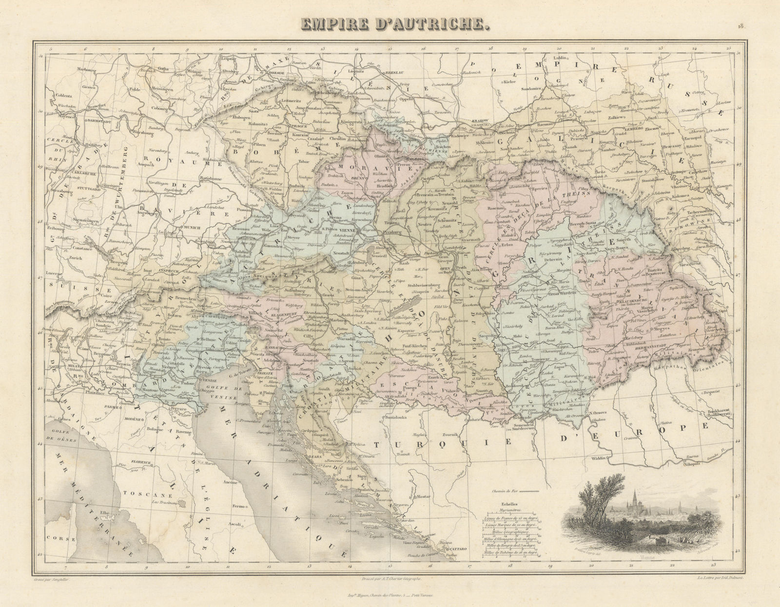 Empire d'Autriche by Migeon. Austria-Hungary 1861 old antique map plan chart