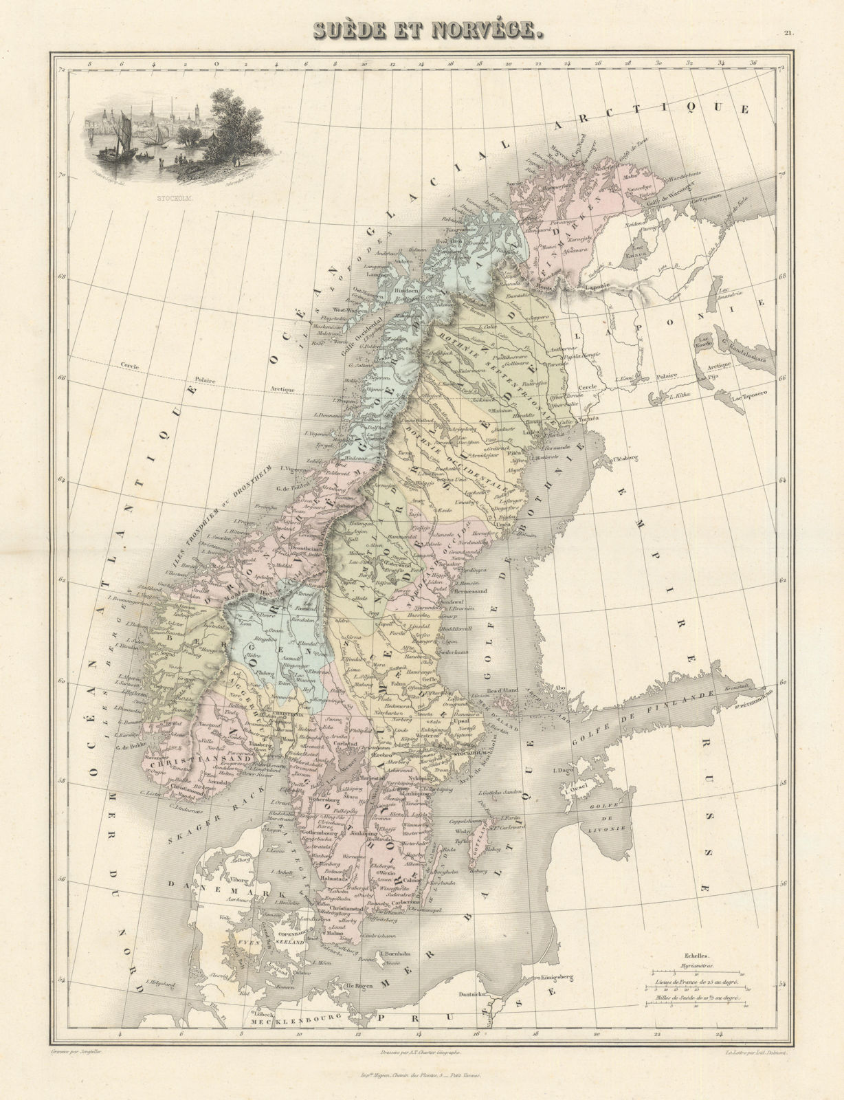 Suède et Norvège by Migeon. Scandinavia Sweden Norway 1861 old antique map