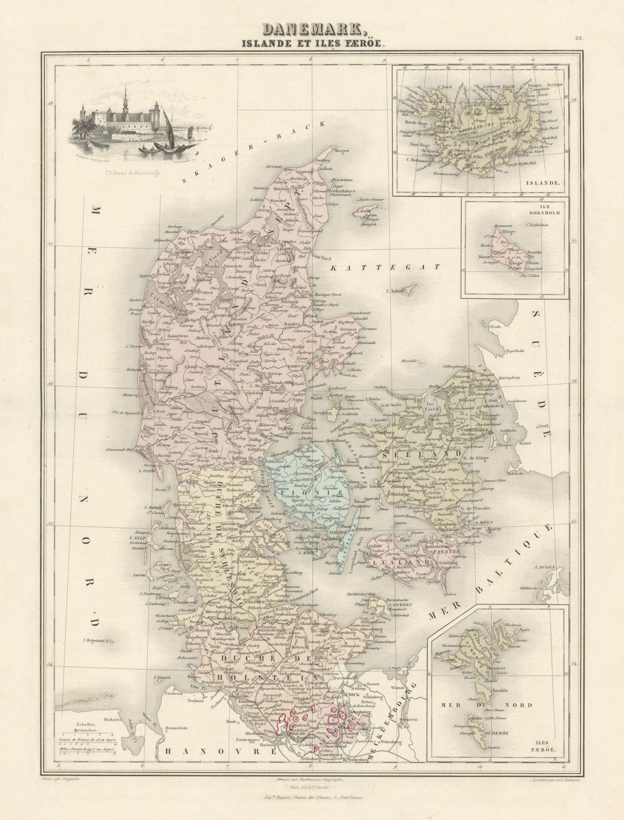 Danemark. Islande & Iles Faeroe. Migeon. Denmark Iceland Faeroe Islands 1861 map